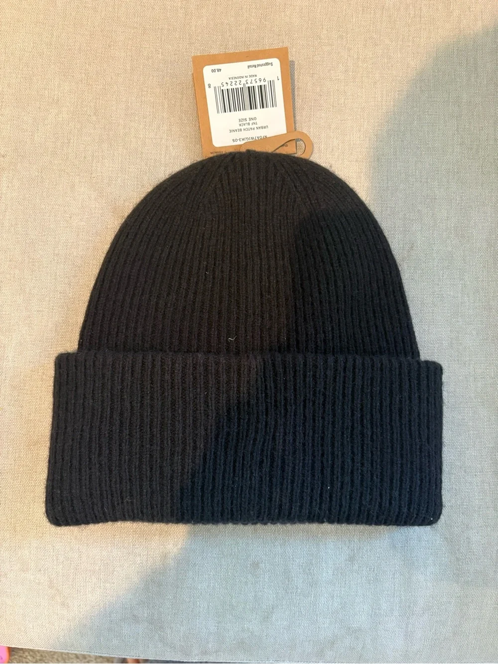 Brand New North Face Black Ribbed Fold-Over Beanie